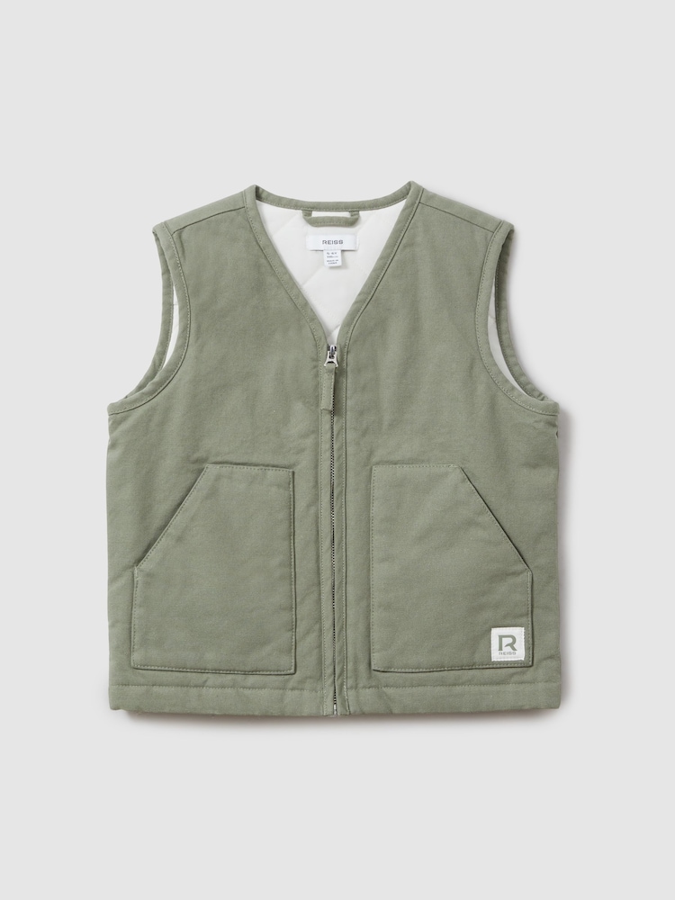 Reiss Sage Green Hayes 13-14 yrs Cotton Quilted Gilet - Image 1 of 4