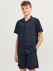 JACK & JONES JUNIOR Blue Stripe Short Sleeve Revere Collar Shirt - Image 1 of 7
