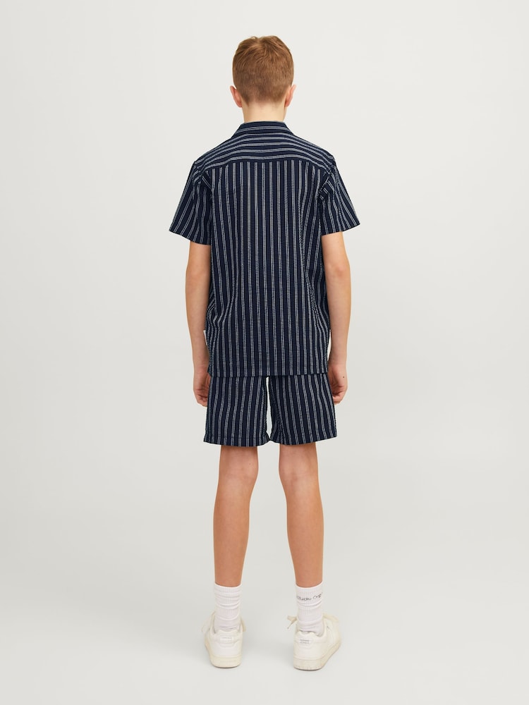 JACK & JONES JUNIOR Blue Stripe Short Sleeve Revere Collar Shirt - Image 2 of 7
