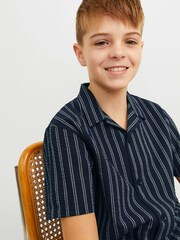 JACK & JONES JUNIOR Blue Stripe Short Sleeve Revere Collar Shirt - Image 4 of 7