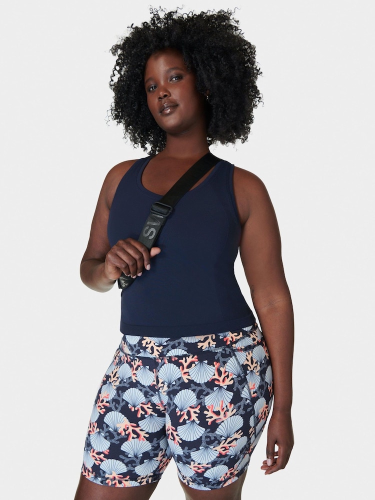 Blue Coral Print Power 6" Biker Shorts - Image 1 of 8