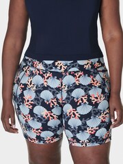 Blue Coral Print Power 6" Biker Shorts - Image 5 of 8