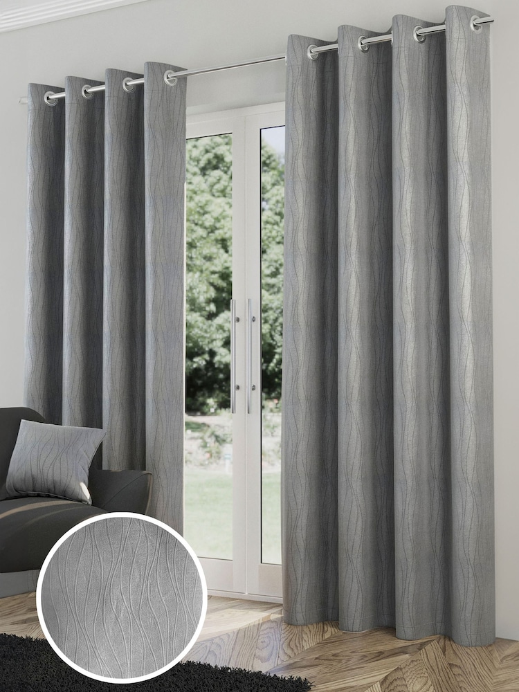 Enhanced Living Silver Thermal Room Darkening Goodwood Readymade Curtains - Image 1 of 3