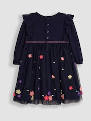 JoJo Maman Bébé Navy Blue Unicorn Appliqué Tulle Party Dress - Image 2 of 3