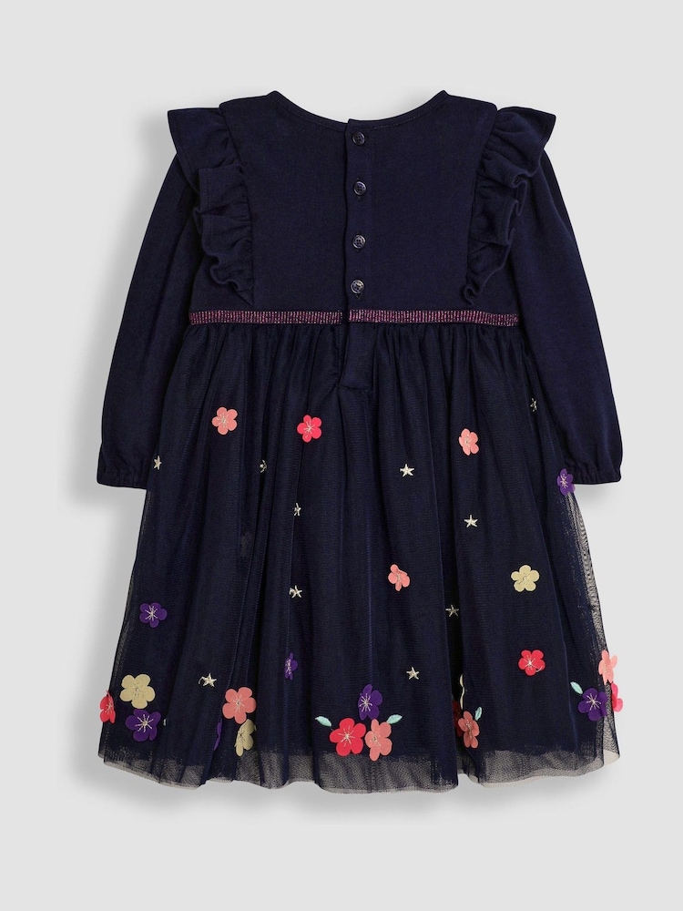 JoJo Maman Bébé Navy Blue Unicorn Appliqué Tulle Party Dress - Image 2 of 3