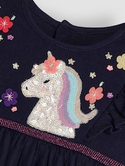 JoJo Maman Bébé Navy Blue Unicorn Appliqué Tulle Party Dress - Image 3 of 3