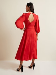 Phase Eight Orange Petite Marilyn Puff Sleeve Midi Dress - Image 2 of 7