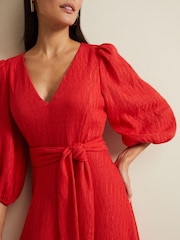Phase Eight Orange Petite Marilyn Puff Sleeve Midi Dress - Image 4 of 7