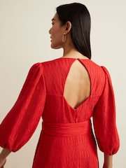 Phase Eight Orange Petite Marilyn Puff Sleeve Midi Dress - Image 5 of 7
