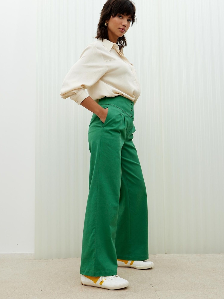 Oliver Bonas Green Basque Wide Leg Trousers - Image 1 of 8