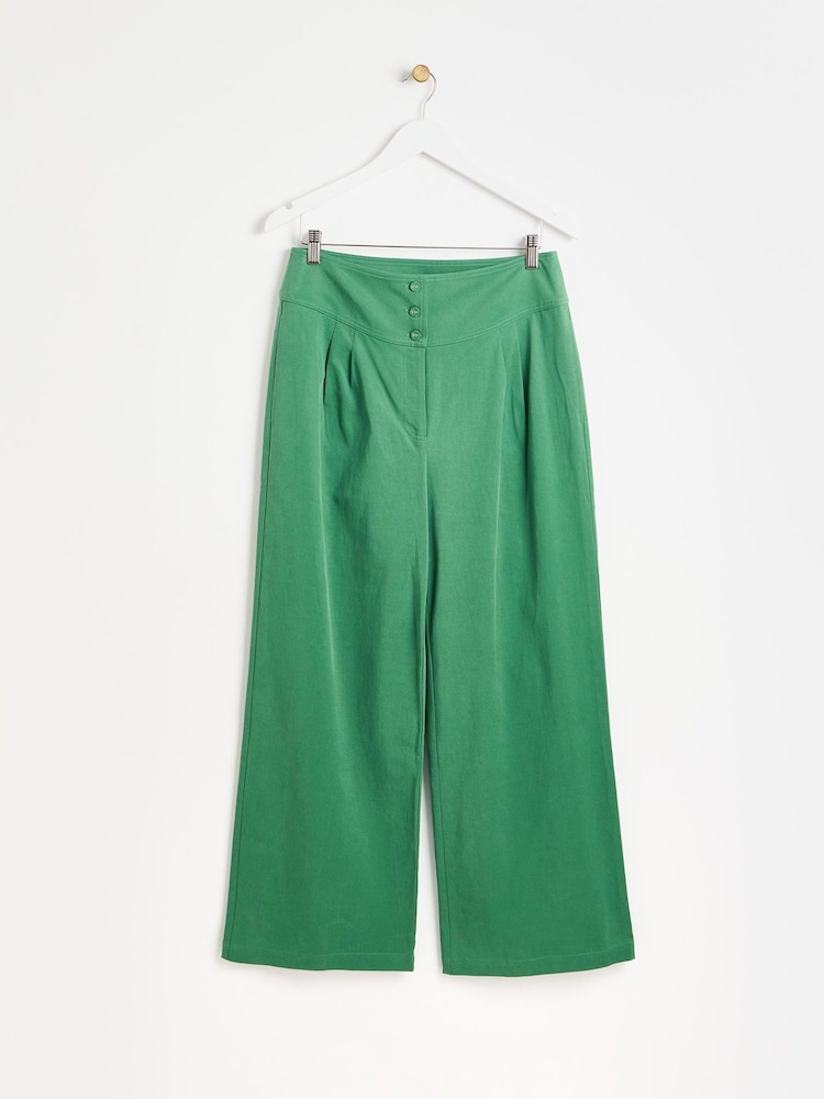 Oliver Bonas Green Basque Wide Leg Trousers - Image 4 of 8