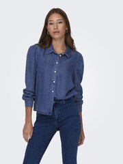 ONLY Blue Tencel Denim Western Shirt - Image 1 of 5