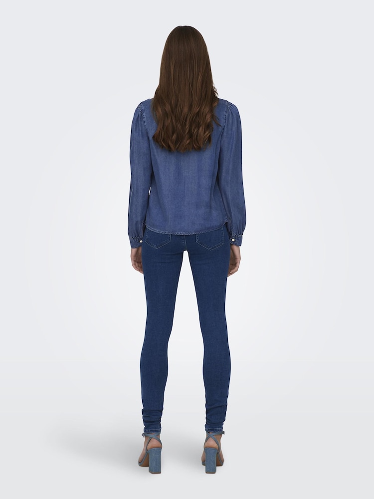 ONLY Blue Tencel Denim Western Shirt - Image 2 of 5