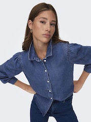 ONLY Blue Tencel Denim Western Shirt - Image 3 of 5