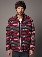 Red Borg Lined Pattern Shacket - Image 1 of 11