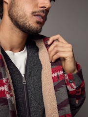 Red Borg Lined Pattern Shacket - Image 5 of 11