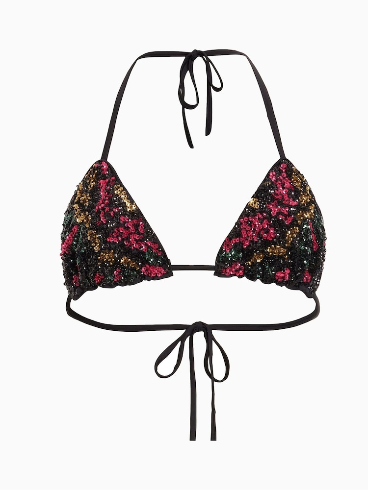 AllSaints Black Embroidered Jamilia Bikini Top - Image 5 of 5