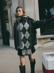 Black/Grey Argyle Heavyweight Blanket Scarf - Image 1 of 7