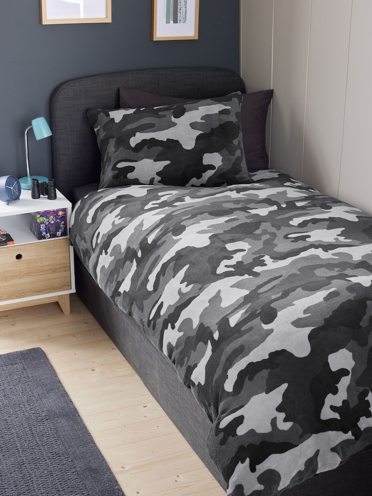 Blue Camo Super Soft Reversible Fleece Duvet Cover and Pillowcase Set - Image 1 of 7