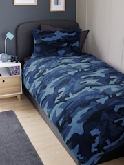 Blue Camo Super Soft Reversible Fleece Duvet Cover and Pillowcase Set - Image 2 of 7
