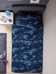Blue Camo Super Soft Reversible Fleece Duvet Cover and Pillowcase Set - Image 4 of 7