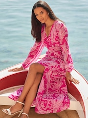 Sosandar Pink Petite Paisley Print Wrap Maxi Dress - Image 1 of 5
