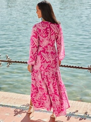 Sosandar Pink Petite Paisley Print Wrap Maxi Dress - Image 4 of 5