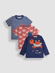 JoJo Maman Bébé Navy Blue Crab Tops 3 Pack - Image 1 of 1