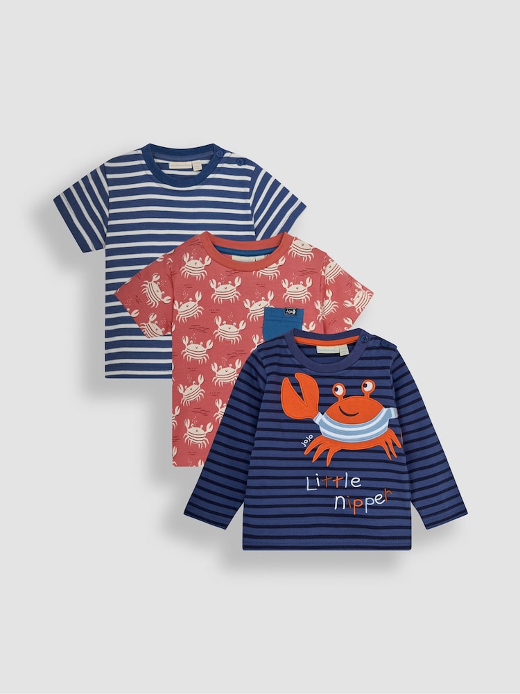 JoJo Maman Bébé Navy Blue Crab Tops 3 Pack - Image 1 of 1