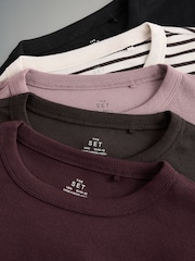 The Set Black/Berry Red/Chocolate Brown/Mauve Pink/Stripe 5 Pack Ribbed Long Sleeve T-Shirts - Image 12 of 13