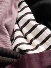 The Set Black/Berry Red/Chocolate Brown/Mauve Pink/Stripe 5 Pack Ribbed Long Sleeve T-Shirts - Image 13 of 13