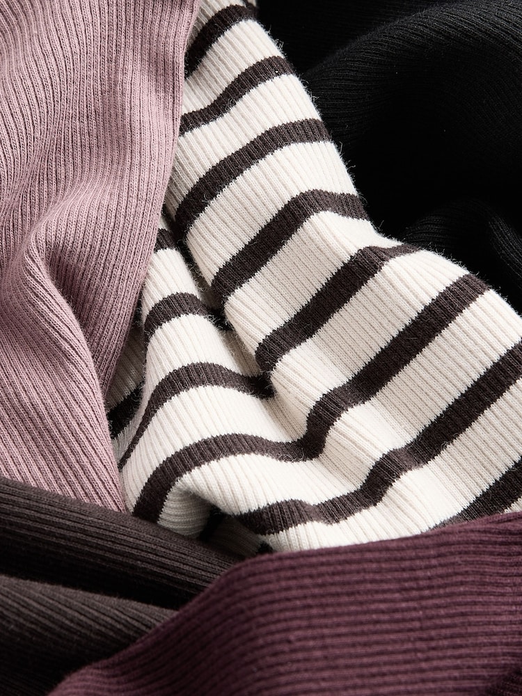 The Set Black/Berry Red/Chocolate Brown/Mauve Pink/Stripe 5 Pack Ribbed Long Sleeve T-Shirts - Image 13 of 13