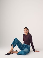 The Set Black/Berry Red/Chocolate Brown/Mauve Pink/Stripe 5 Pack Ribbed Long Sleeve T-Shirts - Image 3 of 13