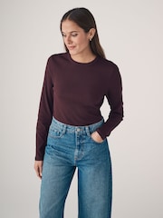 The Set Black/Berry Red/Chocolate Brown/Mauve Pink/Stripe 5 Pack Ribbed Long Sleeve T-Shirts - Image 4 of 13
