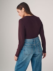 The Set Black/Berry Red/Chocolate Brown/Mauve Pink/Stripe 5 Pack Ribbed Long Sleeve T-Shirts - Image 5 of 13