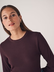 The Set Black/Berry Red/Chocolate Brown/Mauve Pink/Stripe 5 Pack Ribbed Long Sleeve T-Shirts - Image 6 of 13