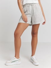 Simply Be White Tie Waist Linen Striped Shorts - Image 2 of 4
