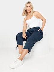 Yours Curve Blue Cargo Cropped 100% Cotton Trousers - Image 2 of 5