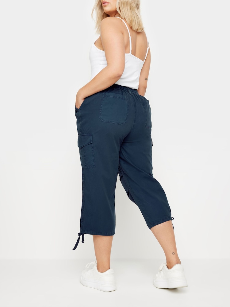 Yours Curve Blue Cargo Cropped 100% Cotton Trousers - Image 3 of 5
