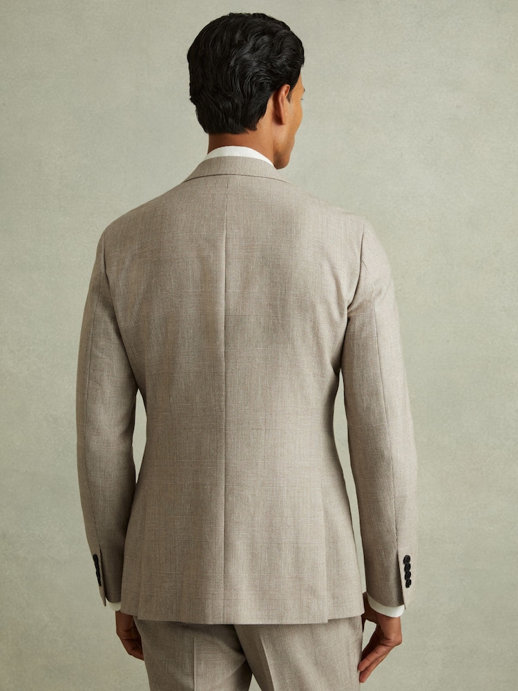 Reiss Oatmeal Elliot Checked Single Breasted Blazer in Wool-Linen - Image 5 of 7