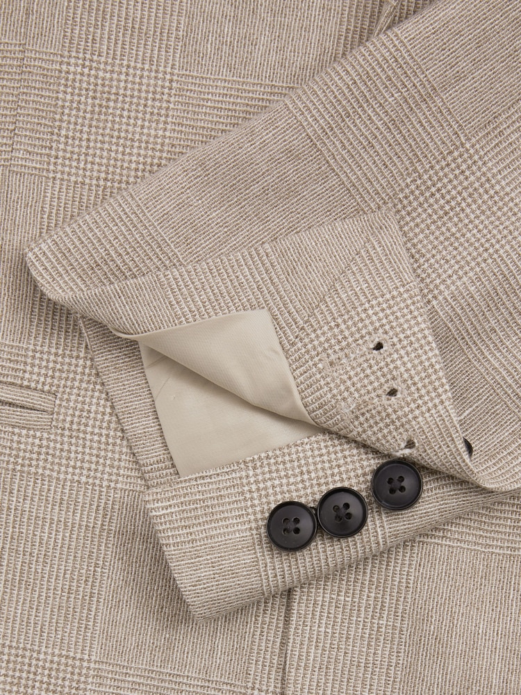 Reiss Oatmeal Elliot Checked Single Breasted Blazer in Wool-Linen - Image 6 of 7