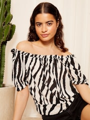 Friends Like These Black/White Zebra Textured Jersey Zebra Bardot Blouse - Image 1 of 4