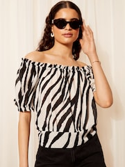 Friends Like These Black/White Zebra Textured Jersey Zebra Bardot Blouse - Image 3 of 4