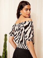 Friends Like These Black/White Zebra Textured Jersey Zebra Bardot Blouse - Image 4 of 4