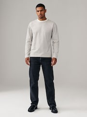 Cream/Black Stripe Relaxed Fit Long Sleeve Heavyweight 100% Cotton T-Shirt - Image 2 of 7