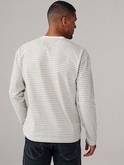 Cream/Black Stripe Relaxed Fit Long Sleeve Heavyweight 100% Cotton T-Shirt - Image 3 of 7