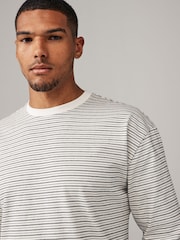 Cream/Black Stripe Relaxed Fit Long Sleeve Heavyweight 100% Cotton T-Shirt - Image 4 of 7