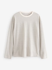 Cream/Black Stripe Relaxed Fit Long Sleeve Heavyweight 100% Cotton T-Shirt - Image 5 of 7