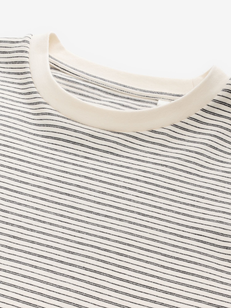 Кремовый/Черный в полоску - Long Sleeve Heavyweight 100% Cotton T-Shirt - Image 7 of 7 Кремовый/Черный в полоску - Long Sleeve Heavyweight 100% Cotton T-Shirt - Image 7 of 7