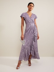 Phase Eight Purple Carina Sequin Maxi Dress - Image 1 of 7